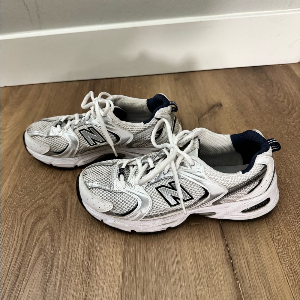 New Balance White and Navy Athletic Shoes